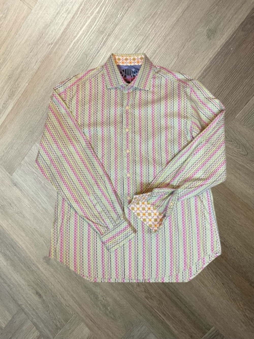 Robert Graham‎ Mens Shirt XL Multicolor Geometric Stripe Long Sleeve Button Down